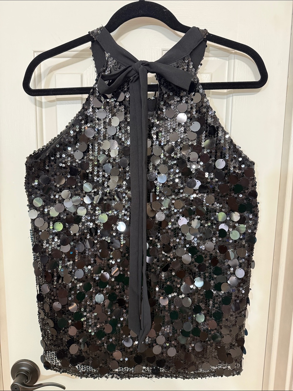 Sequin Halter Tank Top in Black - Picture 5 of 8